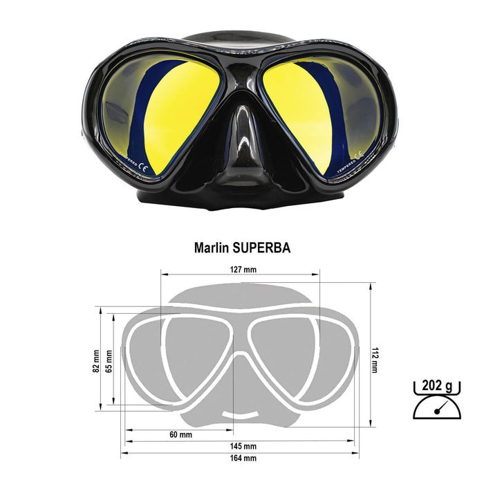 Spearfishing Mask Superba Black Yellow-Mirrored Lenses Marlin 117848