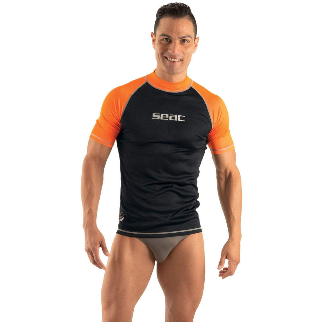 Rash Guard T-Sun Kurz Mann Schwarz-Orange S Seac 155-18-S