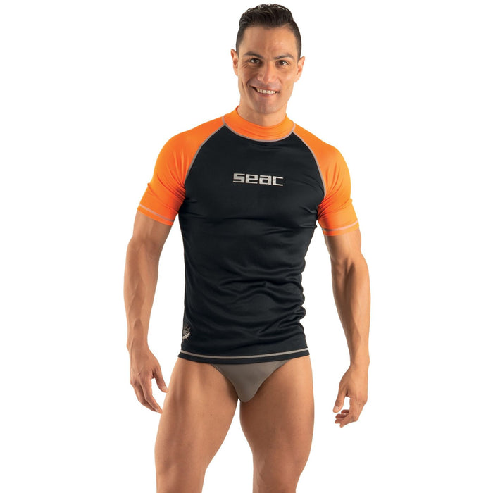 Rash Guard T-Sun Kurz Mann Schwarz-Orange S Seac 155-18-S