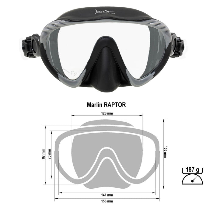 Spearfishing Mask Raptor Grey-Black Marlin 216278