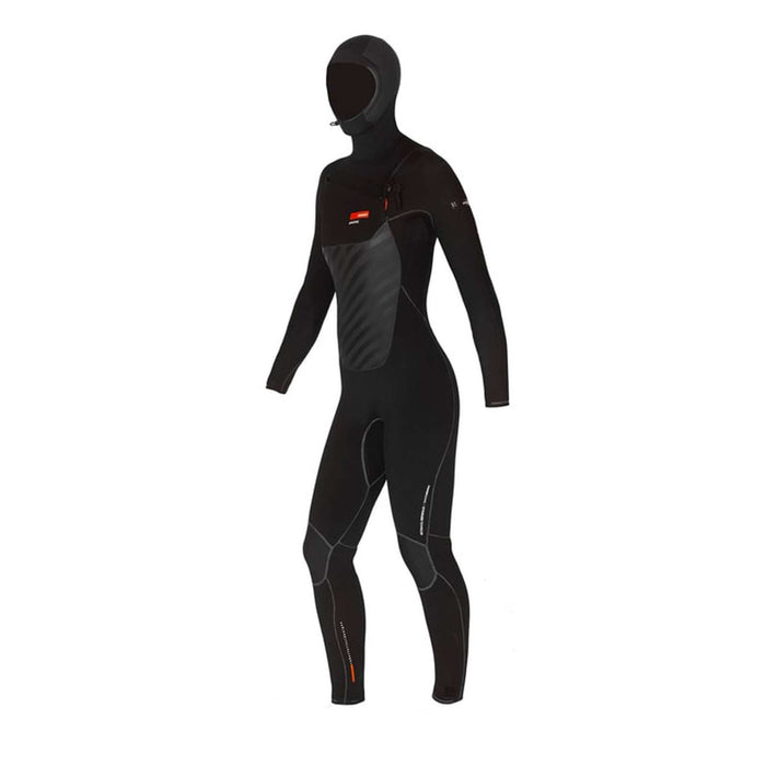 Full Wetsuit Amazone Hooded Women Chest Zip 6-4 Black-Orange Size 14-XXL RRD 25AMCZ64H14