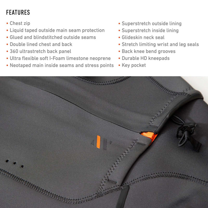 Short Wetsuit Celsius Overknee Man Chest Zip 4-3-2 Grey Size XL RRD 27CSCZ4320_XL