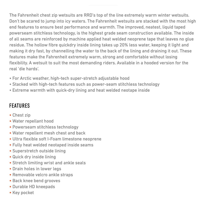 Full Wetsuit Fahrenheit Hooded Man Chest Zip 6-4 Size S RRD 27FRCZ64H_S