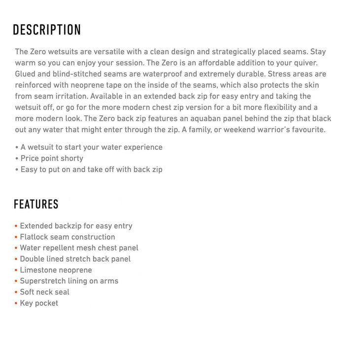 Short Wetsuit Zero Man Back Zip 2-2 Black Size XS RRD 27ZRBZ22S_XS