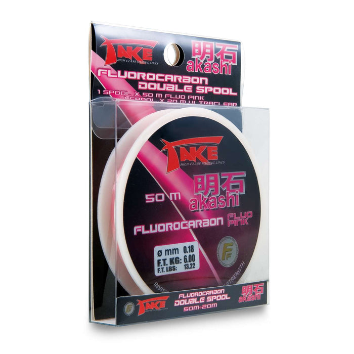 Vislijn Take Akashi Fluorocarbon Dubbele Spoel Roze 50m+20m 0,25 Fishing Ferrari 3042425