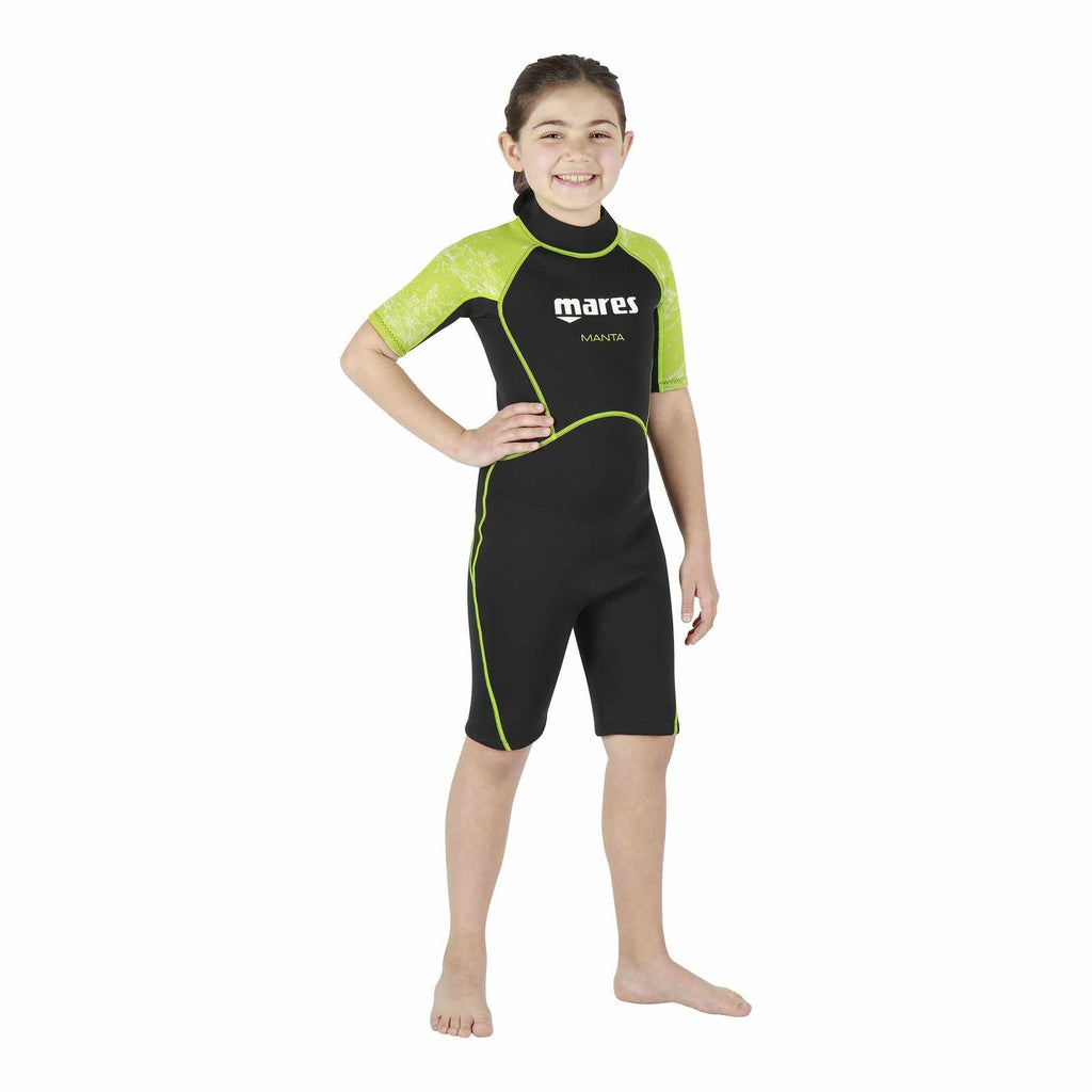 Snorkeling Wetsuit Shorty Manta Kids Black-Lime Size 0 12-13 Years Mares 412460S0