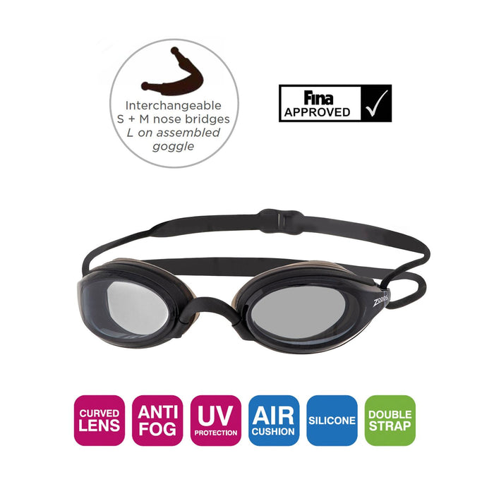 Swimming Goggles Fusion Air Black Tinted-Smoke Lenses Zoggs 461012BKBKTSM