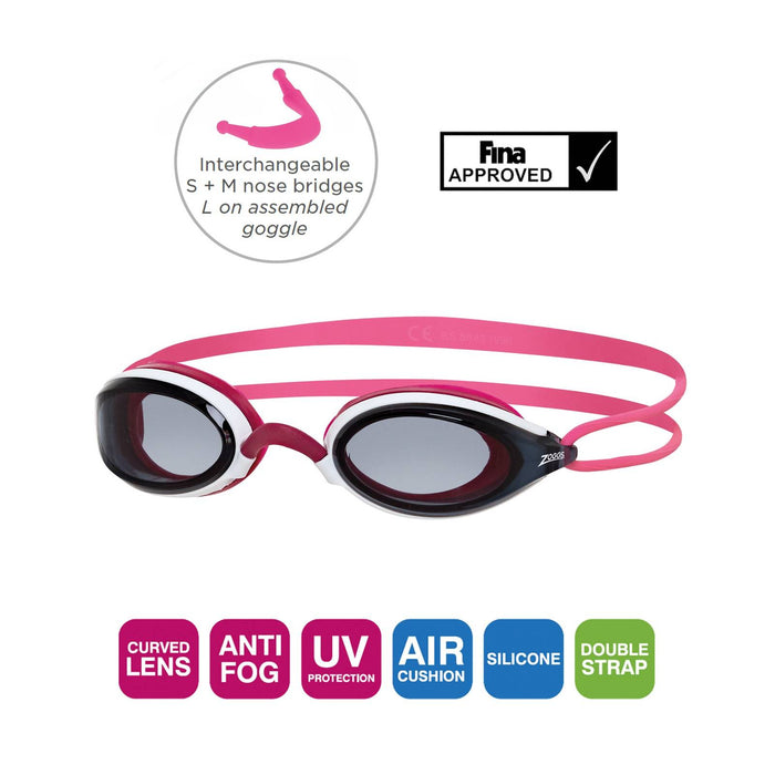 Swimming Goggles Fusion Air Pink-White Tinted-Smoke Lenses Zoggs 461012PKWHTSM