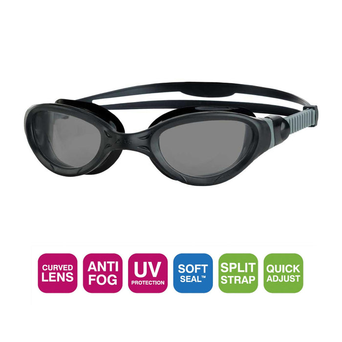 Swimming Goggles Phantom 2.0 Black-Grey Tinted-Smoke Lenses Zoggs 461031BKGYTSM