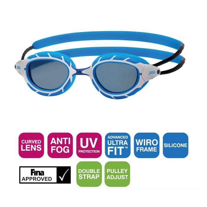 Swimming Goggles Predator Blue-White Tinted-Smoke Lenses Regular Zoggs 461037BLWHTSMR