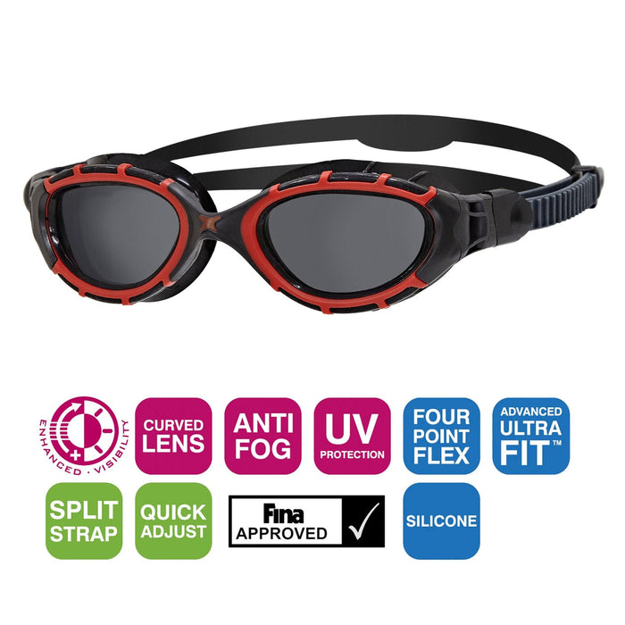 Swimming Goggles Predator Flex Polarised Black-Red-Smoke Small Zoggs 461043BKRDPSMS