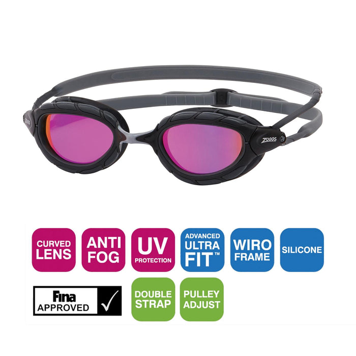 Swimming Goggles Predator Titanium Grey-Black Mirrored-Pink Lenses Regular Zoggs 461065GYBKMPKR