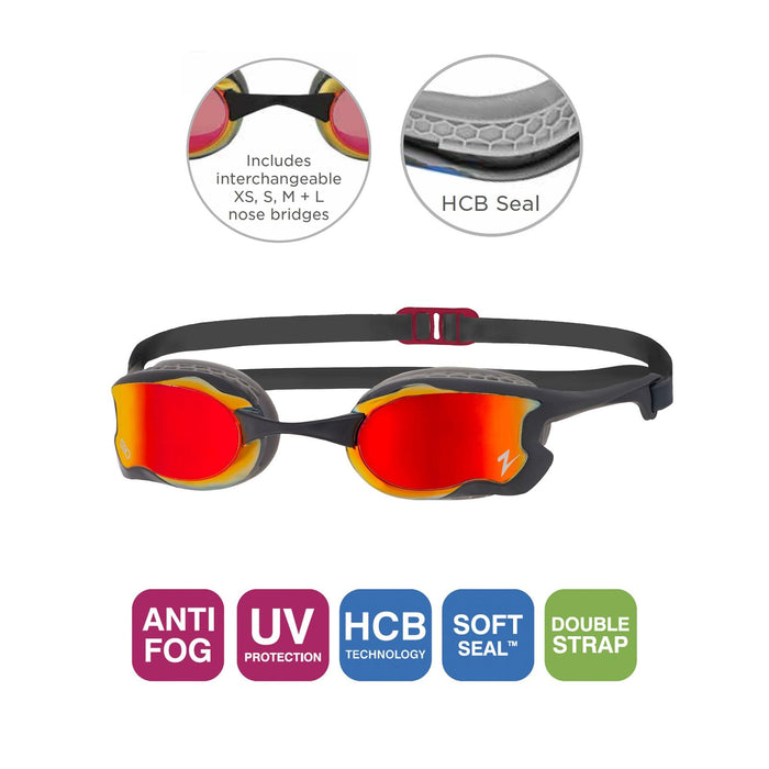 Swimming Goggles Raptor Hcb Titanium Grey-Black Mirrored-Red Lenses Zoggs 461085GYBKMRD