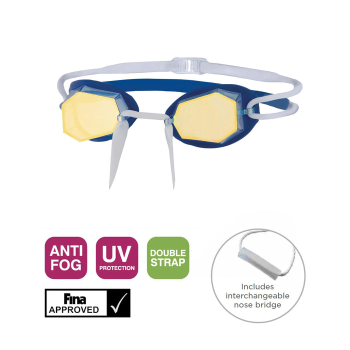 Swimming Goggles Diamond Titanium-Blue-White Mirrored Gold Lenses Zoggs 461090BLWHMGD