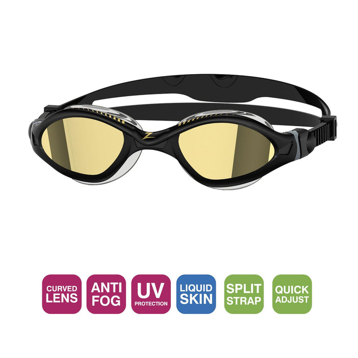Swimming Goggles Tiger Lsr+ Titanium Black-Grey Mirrored-Gold Lenses Regular Zoggs 461092BKGYMGDR