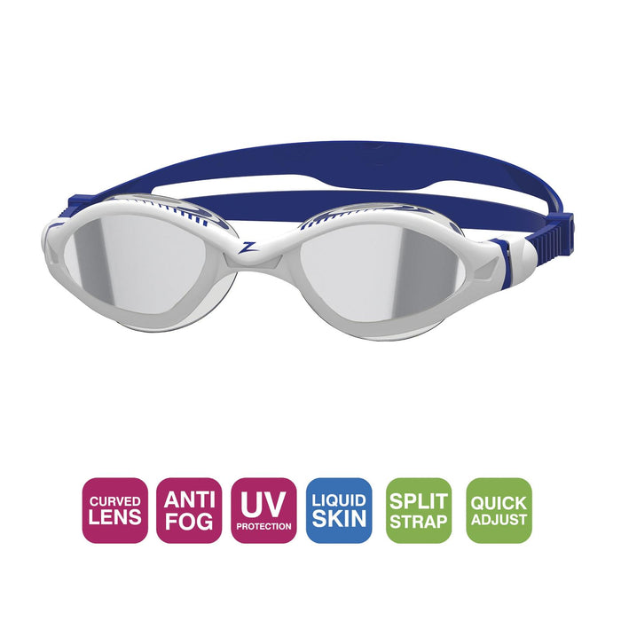 Swimming Goggles Tiger Lsr+ Titanium White-Blue Mirrored-Smoke Lenses Small Zoggs 461092WHBLMSMS