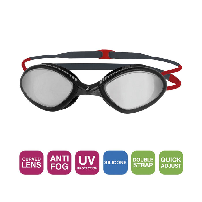 Swimming Goggles Tiger Titanium Grey-Red Mirrored-Smoke Lenses Small Zoggs 461094GYRDMSMS