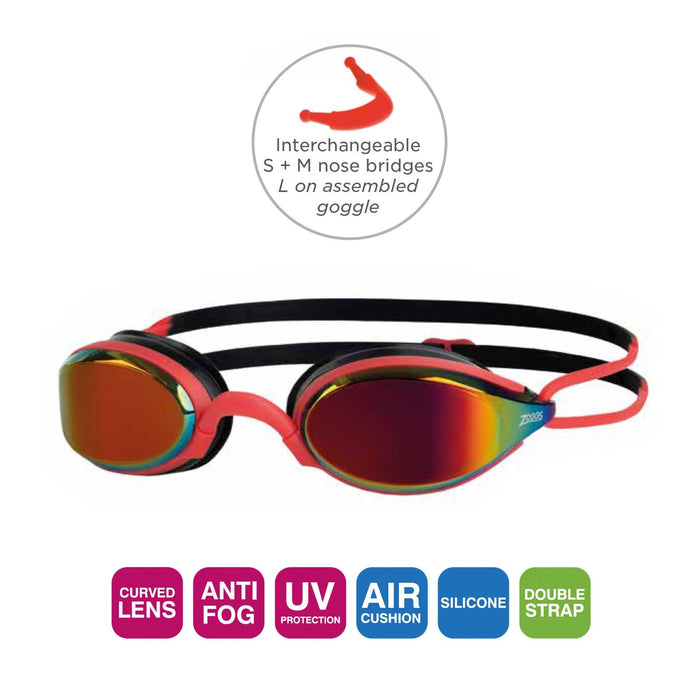 Swimming Goggles Fusion Air Titanium Red-Black Mirrored-Red Lenses Zoggs 461106RDBKMRD
