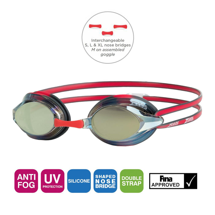 Swimming Goggles Racer Titanium Grey-Red Mirrored-Gold Lenses Zoggs 461112GYRDMGD
