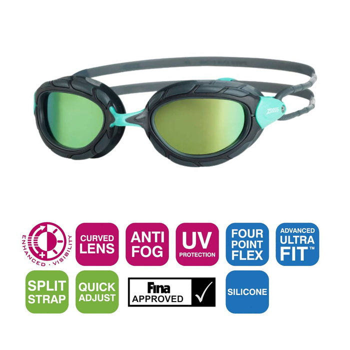 Swimming Goggles Predator Titanium Reactor Grey-Turquoise Regular Zoggs 461113GYTQRTIR