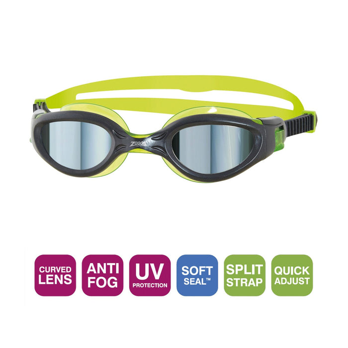 Swimming Goggles Phantom Elite Mirror Junior Black-Lime Mirrored-Smoke Lenses Zoggs 461316BKLMMSM