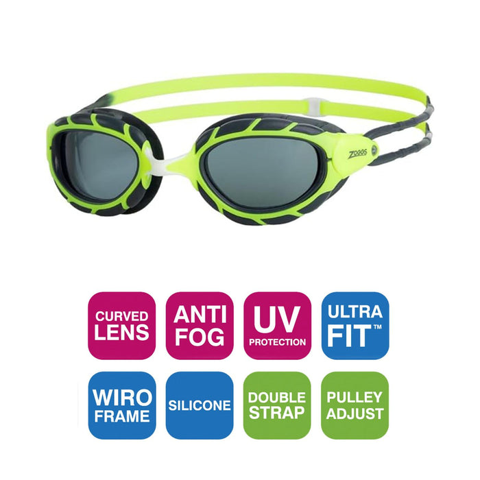 Swimming Goggles Predator Junior Lime-Grey Tinted-Smoke Lenses Zoggs 461319LMGYTSM