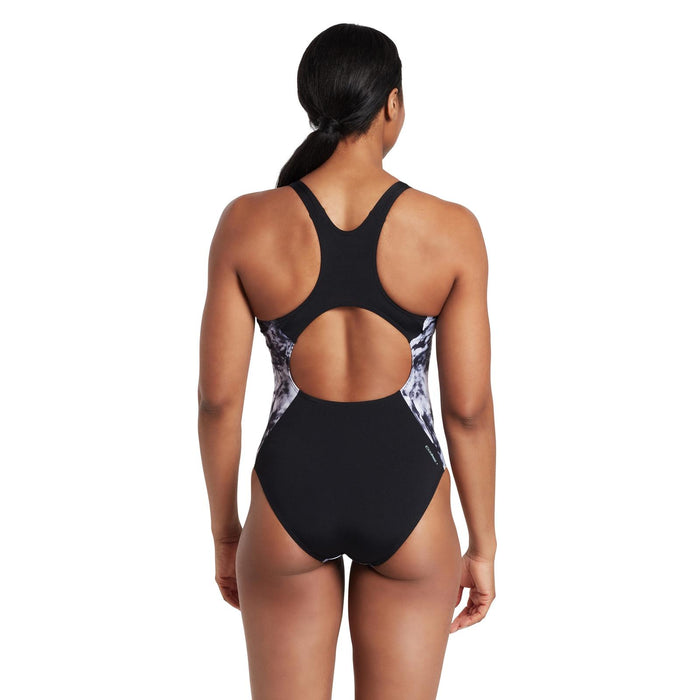 One Piece Swimsuit Marble Powerback Women Black-White Size 38-L Zoggs 462569BK38