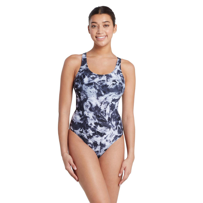 One Piece Swimsuit Marble Powerback Women Black-White Size 38-L Zoggs 462569BK38