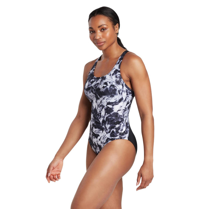 One Piece Swimsuit Marble Powerback Women Black-White Size 38-L Zoggs 462569BK38