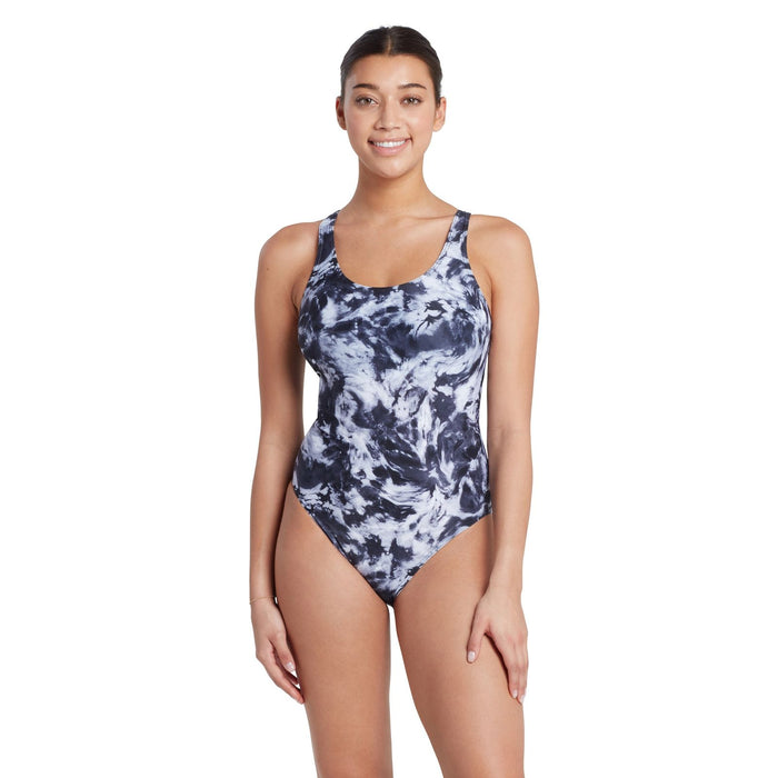 One Piece Swimsuit Marble Powerback Women Black-White Size 40-XL Zoggs 462569BK40