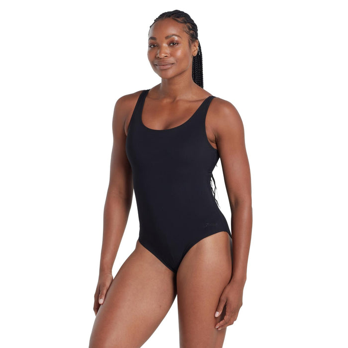 One Piece Swimsuit Scoopback Silver Lined Black Size 38-L Zoggs 462577BK38