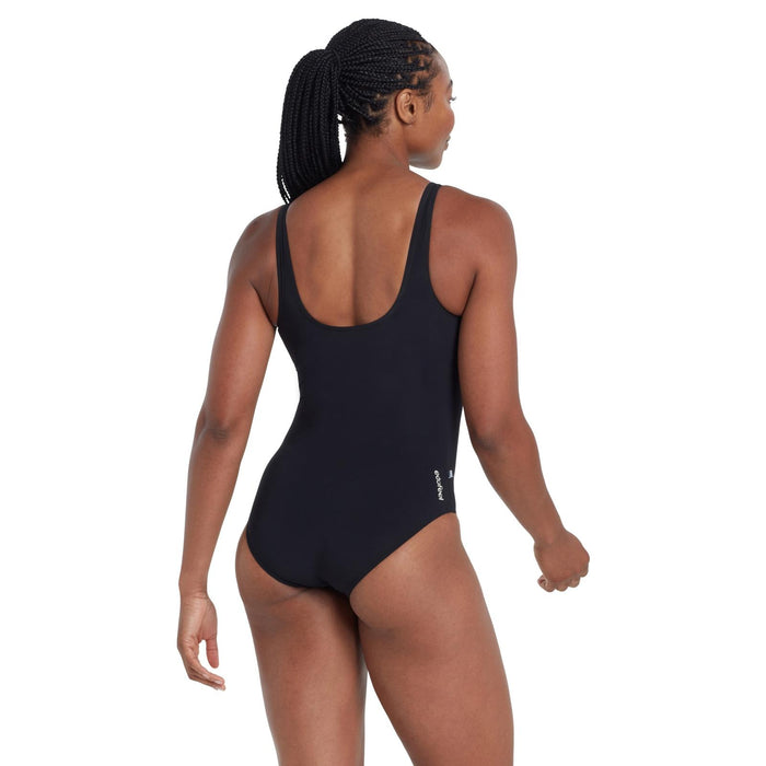 One Piece Swimsuit Scoopback Silver Lined Black Size 38-L Zoggs 462577BK38