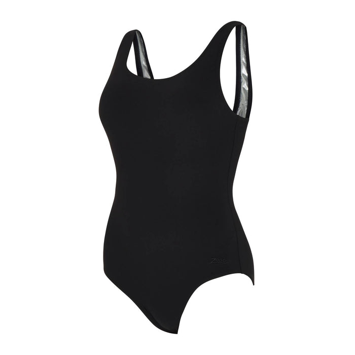One Piece Swimsuit Scoopback Silver Lined Black Size 40-XL Zoggs 462577BK40
