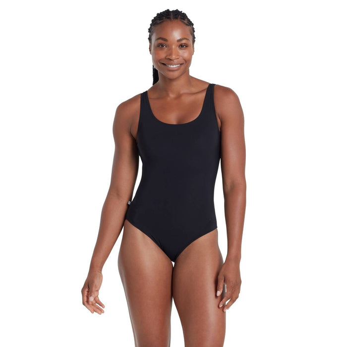 One Piece Swimsuit Scoopback Silver Lined Black Size 40-XL Zoggs 462577BK40