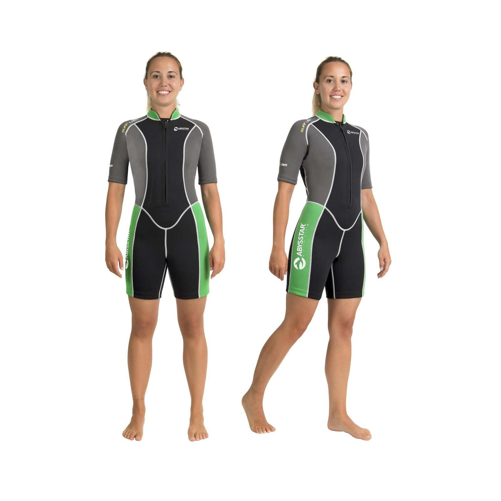 Snorkeling Short Wetsuit Surf Woman 2,5mm Black-Grey-Green XL Abysstar 69499
