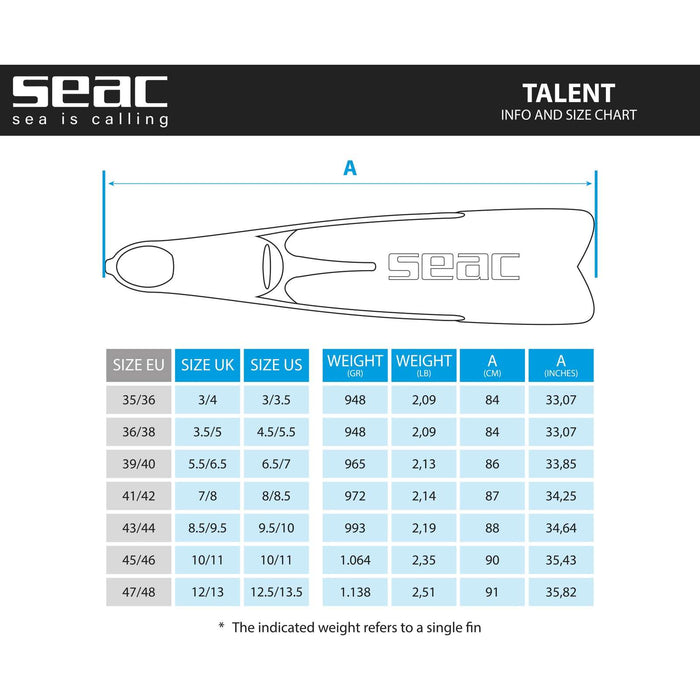 Freitauchen und Spearfishing Flossen Talent Camo-Blau Größe 36-38 Seac 71-24CB-36-38