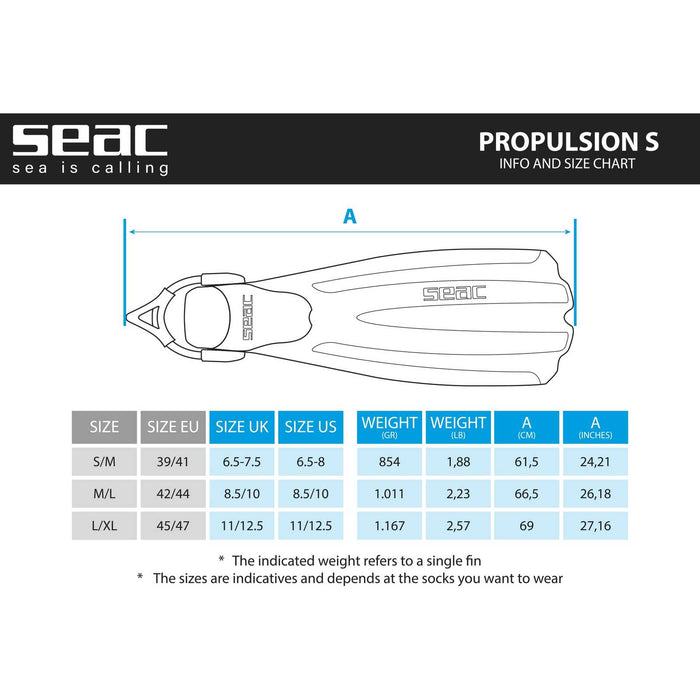 Diving Fins Propulsion S Tiffany L-XL ~ 43-45 Seac 71-43TI-L-XL