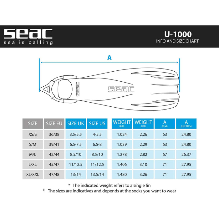 Pinne da immersione U-1000 Nere L-XL ~ 43-45 Seac 71-55N-L-XL