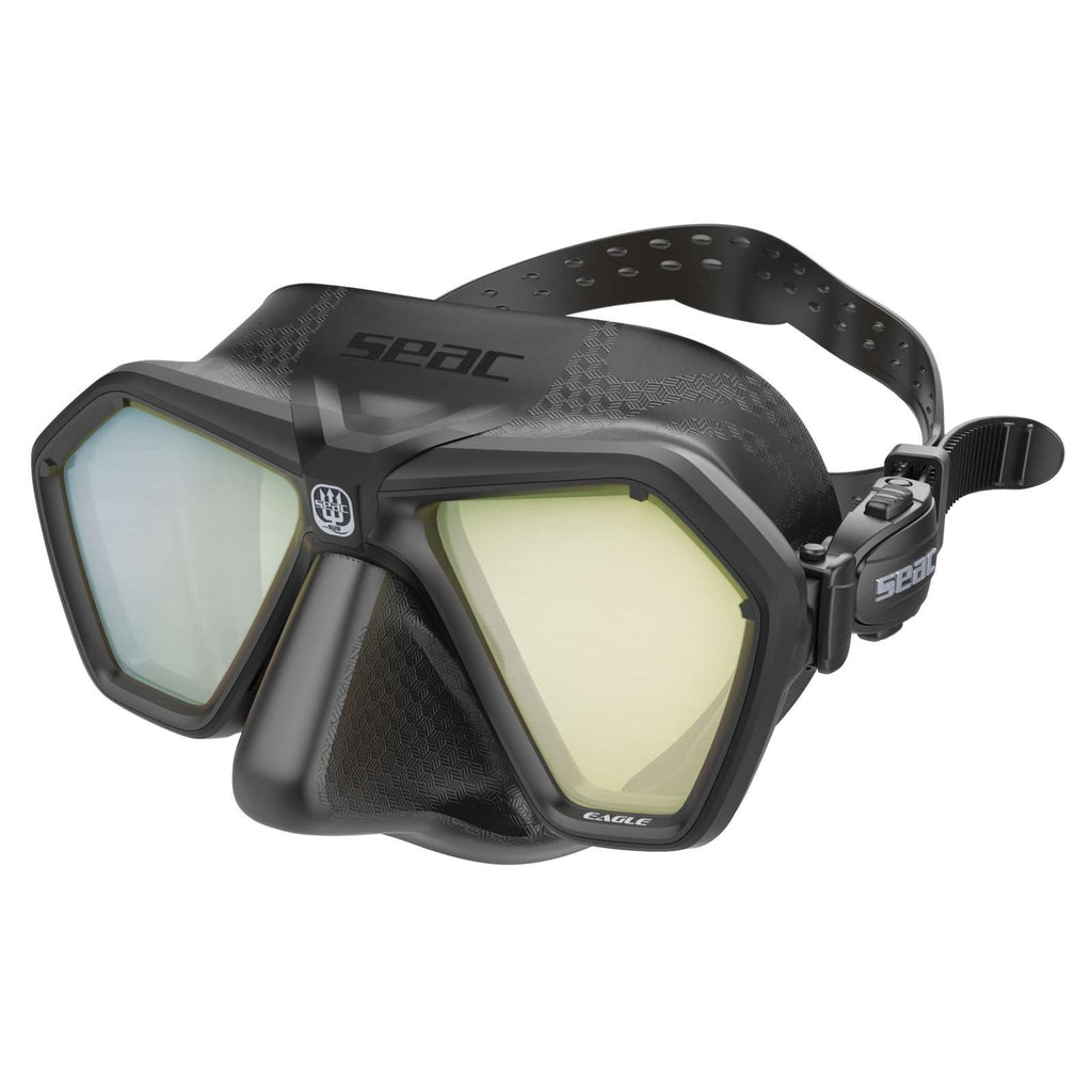 Freediving and Spearfishing Mask Eagle Mirrored Lenses Black-Yellow Seac 75-66NY-SBL-LS