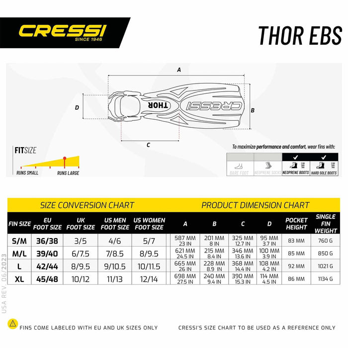 Diving Fins Thor Ebs Blue XS-S-EU 36-38-UK 3-5 Cressi BE152036