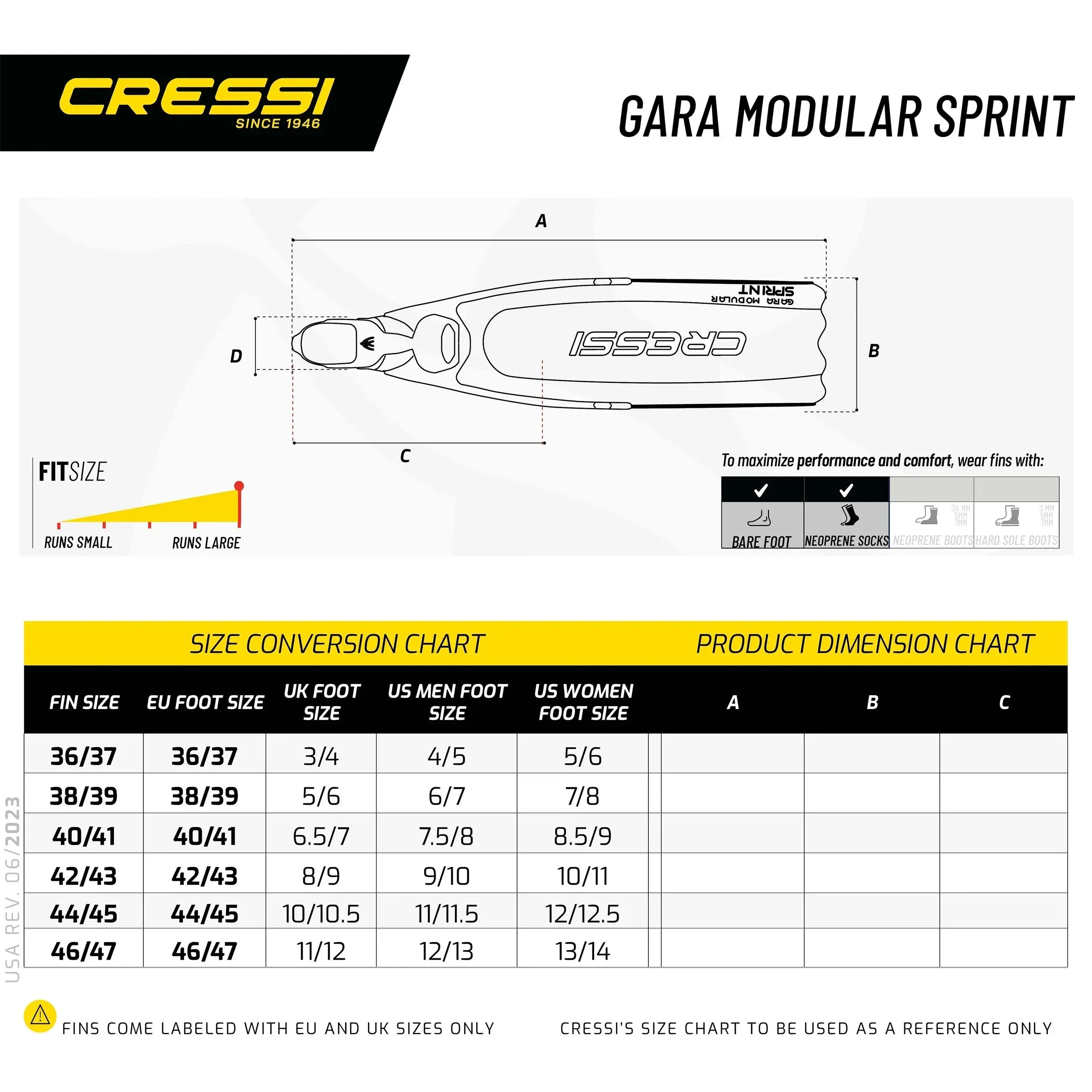 Cressi Gara Modular Freediving Fins - Freedivers UK