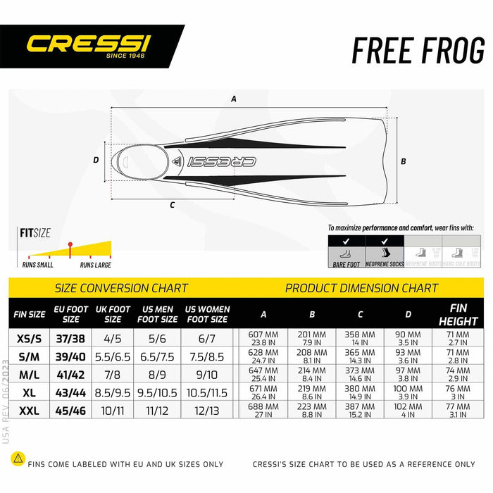 Tauchflossen Free Frog Schwarz EU 43-44-UK 8,5-9,5 Cressi BR155043
