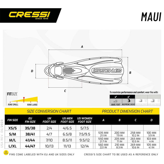 Snorkeling and Swimming Fins Maui Black-Red M-L Cressi CA155841