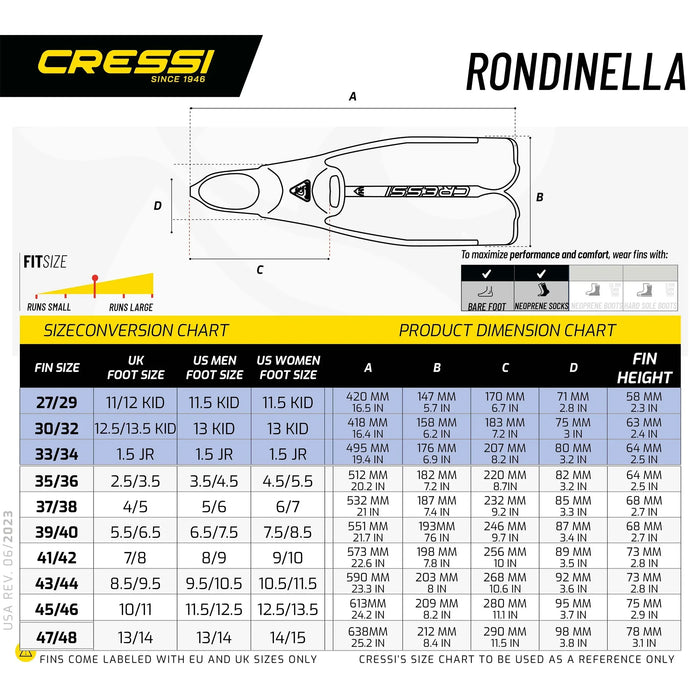 Snorkeling and Swimming Fins Rondinella Cressi