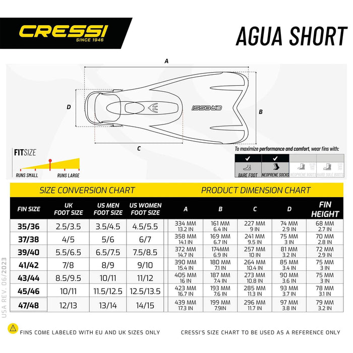 Pinne da Snorkeling e Nuoto Agua Corto Nero EU 39-40-UK 5,5-6,5 Cressi DP205039