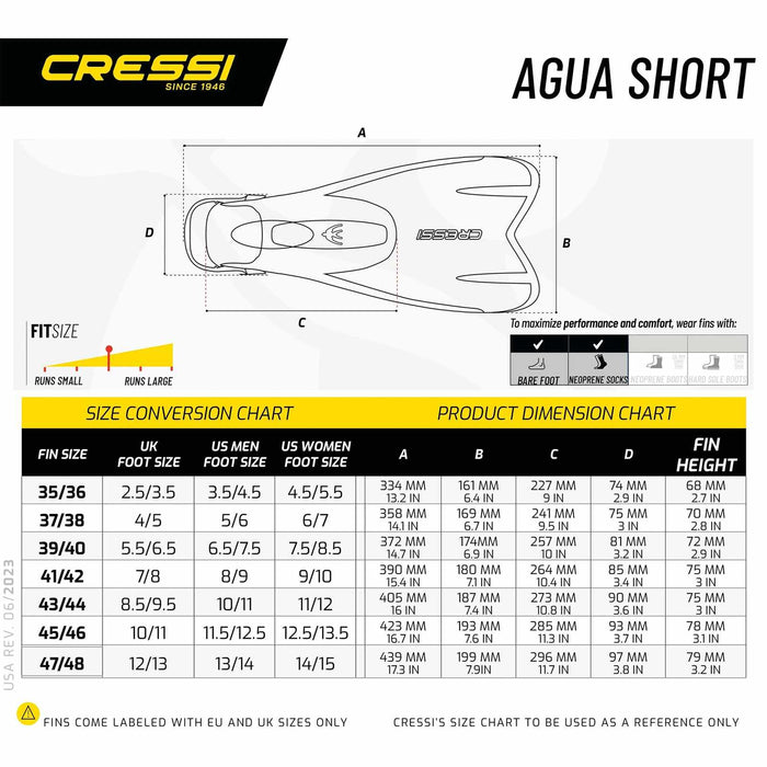 Snorkeling and Swimming Fins Agua Short Kids Blue EU 33-34-UK 1-2 Cressi DP206233